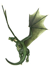 Fototapeta premium green dragon just flying back view