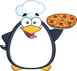 Chef Penguin Holding A Pizza Pie