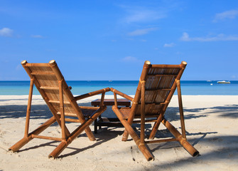 chairs of tropical sand beach in Boracay