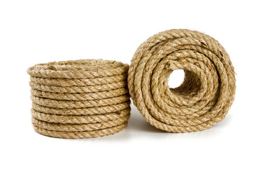 Obraz premium roll of jute rope isolated on white background