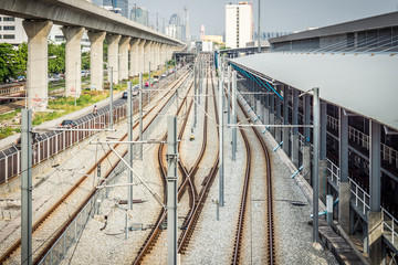 Fototapeta na wymiar Industrial transportation of railway system in the Bangkok city