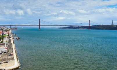 waterfront and the 25th of April Bridge, Lisbon, Portugal