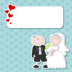 wedding card with cartoon groom and bride
