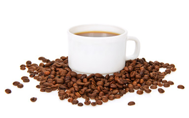 Cup of coffee with grains