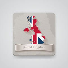 Icon of United Kingdom map with flag. Vector illustration