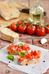 Tomato bruschetta - bread with tomatoes, garlic