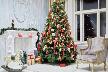 Room decorated to christmas celebration