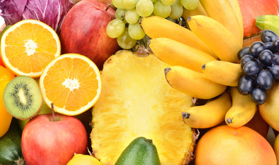 Naklejka na ściany i meble Background of set fruits and vegetables