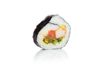 Traditional fresh japanese sushi on white background.