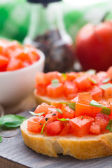 Italian bruschetta with tomatoes and basil