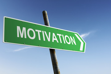 Motivation direction. Green traffic sign.