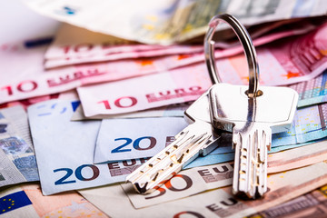 Euro money and keys