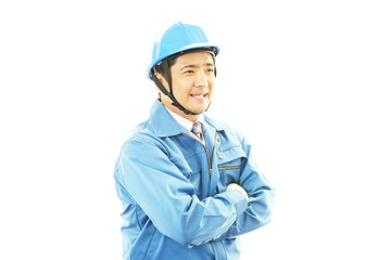 ガッツポーズの作業員