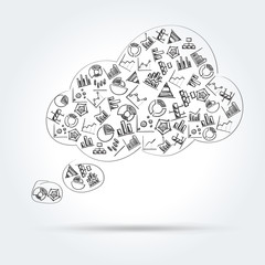 Cloud bubble with hand drawn diagram icons