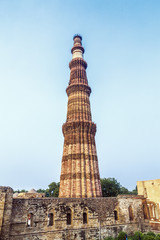Fototapeta na wymiar Qutub Minar Tower or Qutb Minar, the tallest brick minaret in th