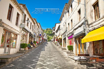 Fototapeta na wymiar Street scene in Gjirokaster, Albania