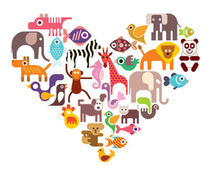 Obraz premium Heart with animal vector icons