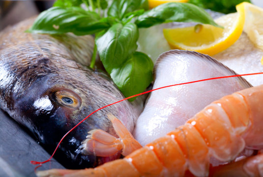 Fresh seafood on ice