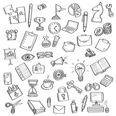 sketch of business symbol and office supplies