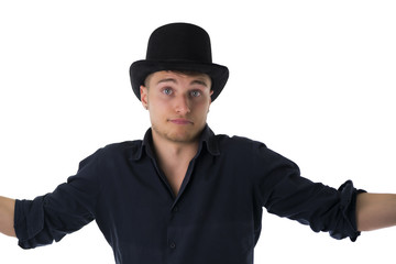 Handsome blue-eyed young man with black top-hat