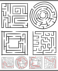 mazes or labyrinths diagrams set