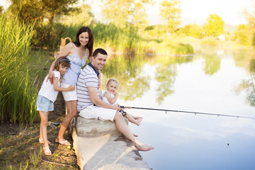 Happy family fishing