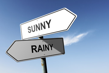 Sunny and Rainy directions. Opposite traffic sign.