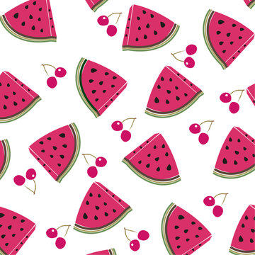 Cherry and watermelon vector pattern