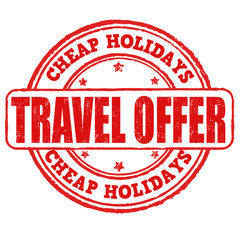 Cheap holidays, travel offer stamp