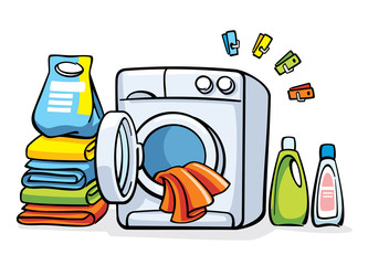 vector illustration with washer and clean clothes