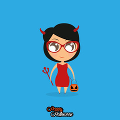 Girl With Devil Halloween Costume Isolated