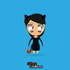 Girl With Cat Halloween Costume Isolated