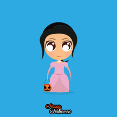 Girl With Princess Halloween Costume Isolated