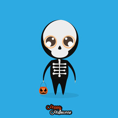 Boy With Skull Halloween Costume Isolated
