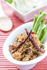 Thai Spicy minced fish salad. Thai food
