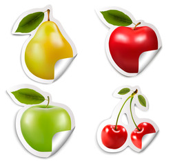 Set of flat fruit stickers. Vector.