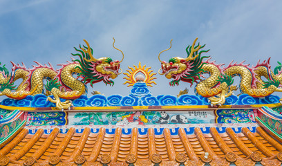 dragon decoreted on roof chinese temple