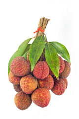 Lychee fruits red. Fresh lychees isolated on white background
