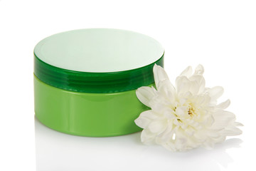 Cosmetic cream in the green container