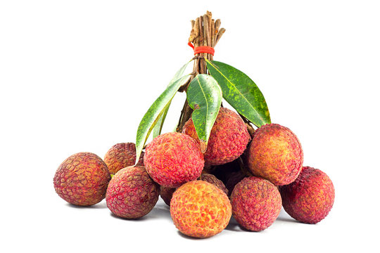 Lychee fruits red. Fresh lychees isolated on white background