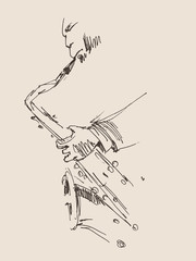 JAZZ concept, jazzman vintage illustration, engraved style