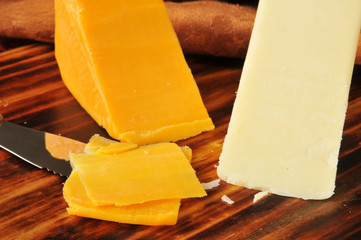 White and yellow cheddar cheeses