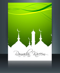 Mosque with bright colorful brochure Ramadan Kareem template on