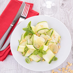 salad with zucchini,basil and nuts