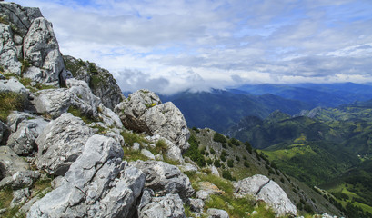 Beautiful mountain scenery in the Alps in summer and clouds