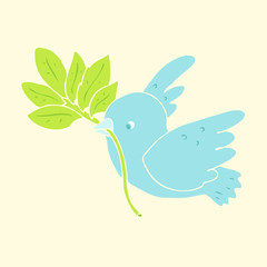 cute dove with a sprig vector illustration, hand drawn