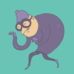 Robber in mask vector illustration, hand drawn