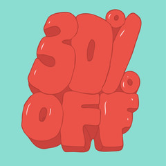 30 percent discount vector illustration, hand drawn