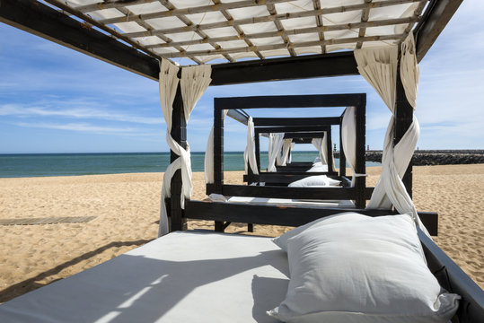 Massage table on beach in Vilamoura, Portugal