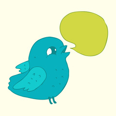 cartoon funny  bird with voice bubble  vector illustration